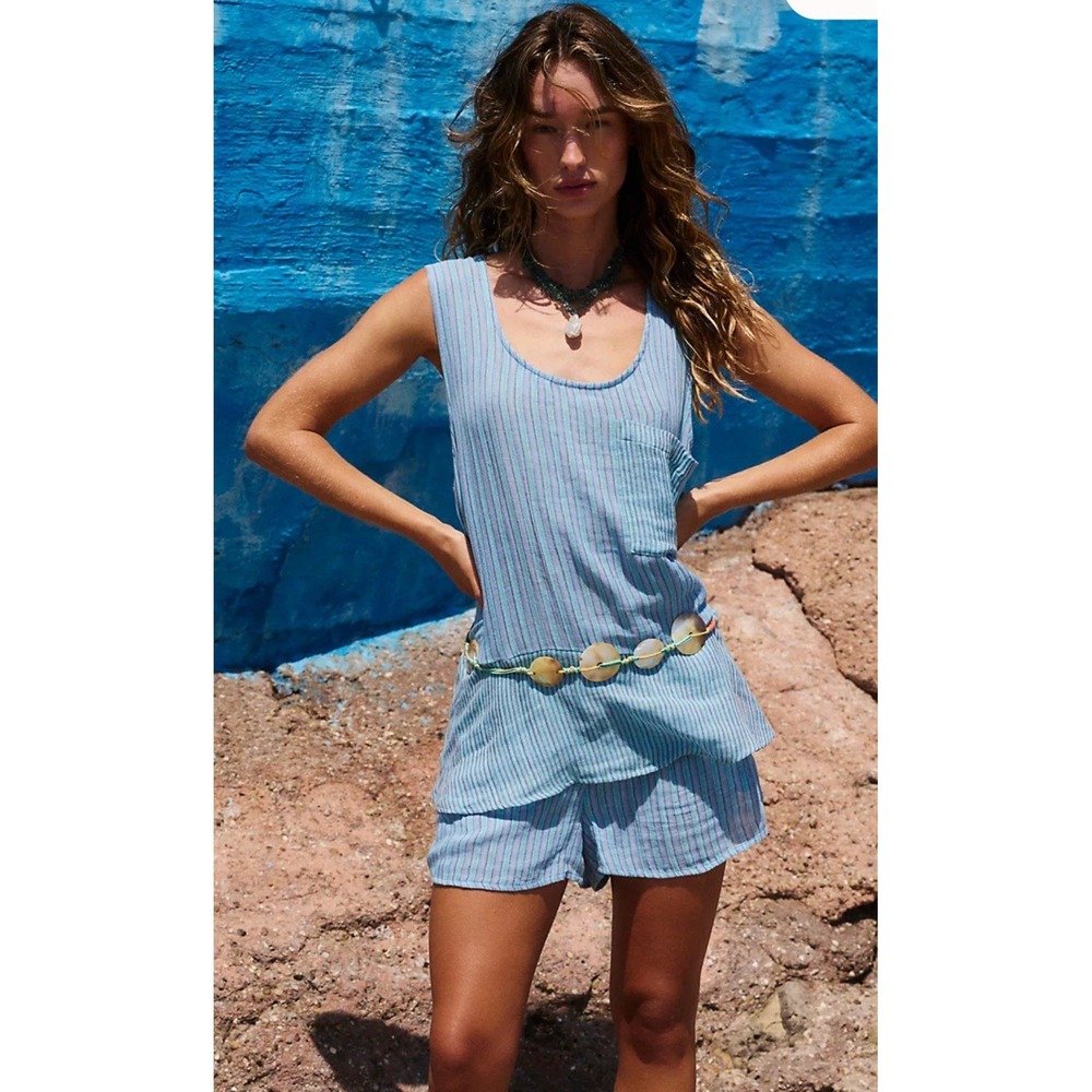 Free People Annabelle Blue Striped Tank Top Size L